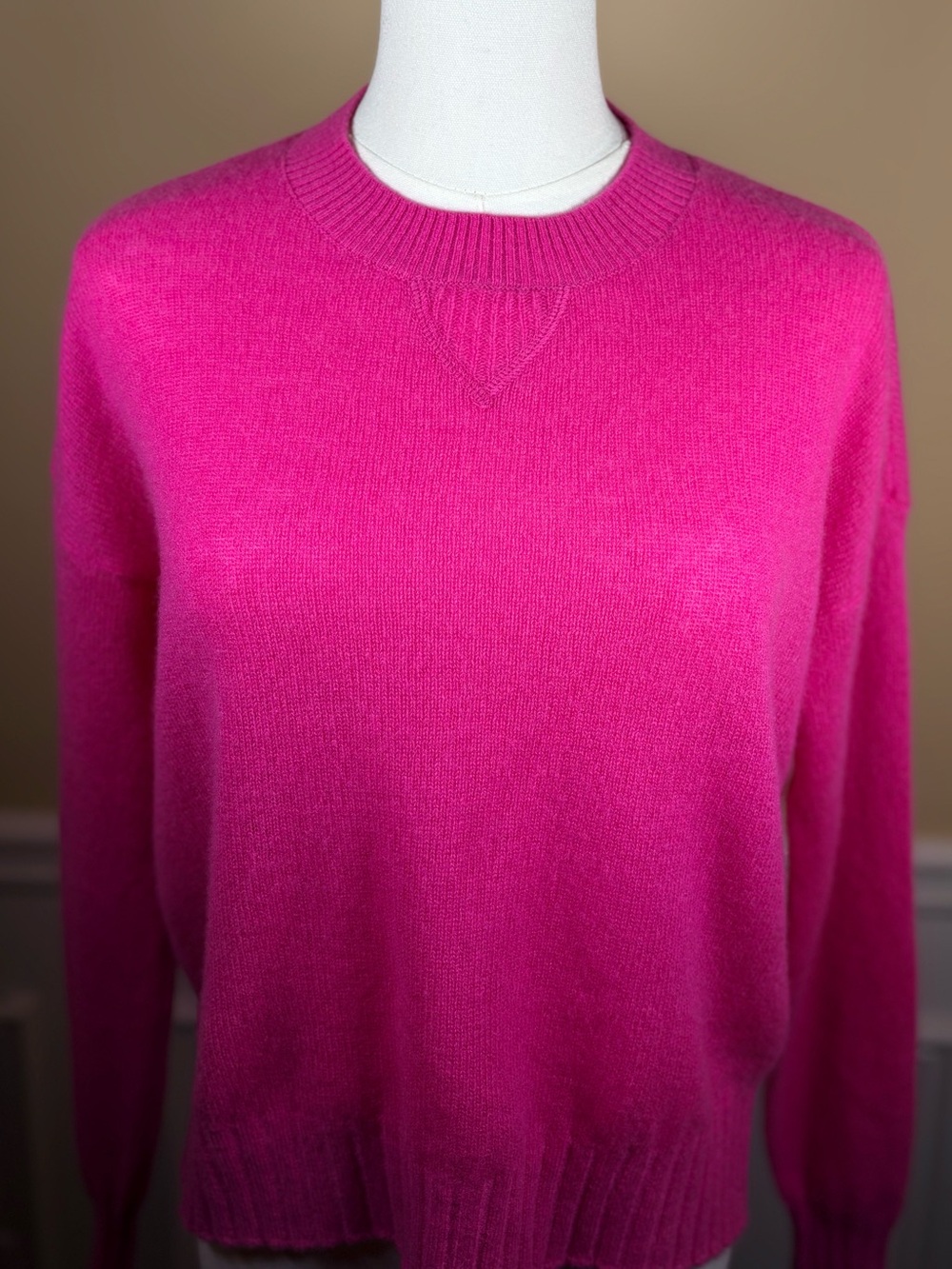 💗 Minnie Rose 100% Cashmere Hot Pink Fuchsia Crewneck Sweater Smal